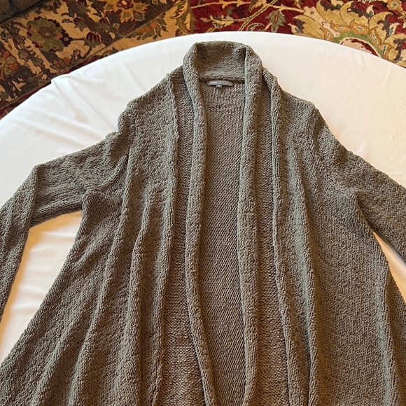 VINCE Wrap Open Front Cardigan Sweater Asymmetric Dark Gray Sz M - Picture 6 of 12